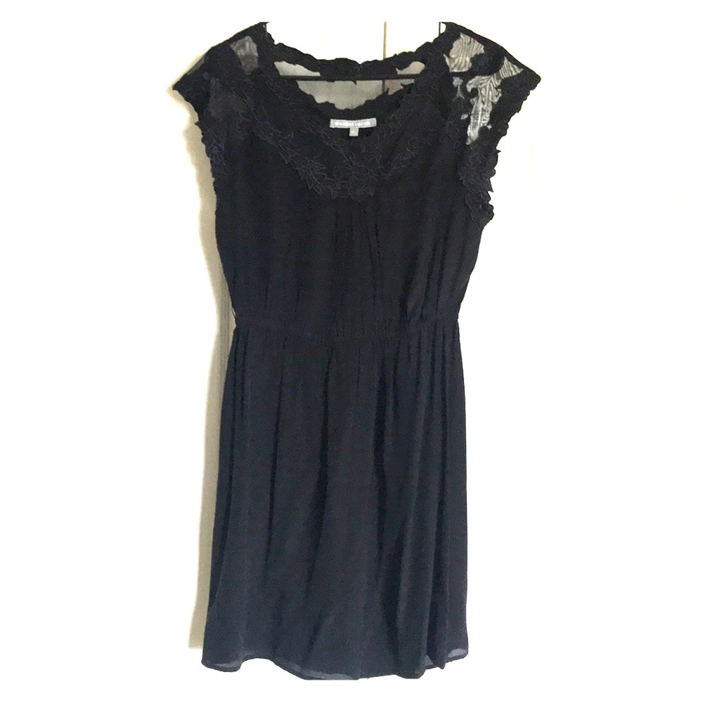 Black Mesh Detail cap sleeve dress